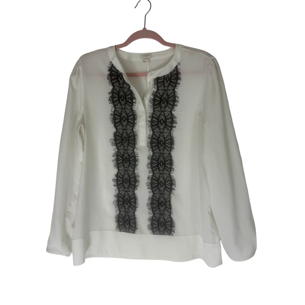 J.‎ Crew Ivory w/Black Lace Long Sleeve Lightweight Pullover Blouse Top Size S